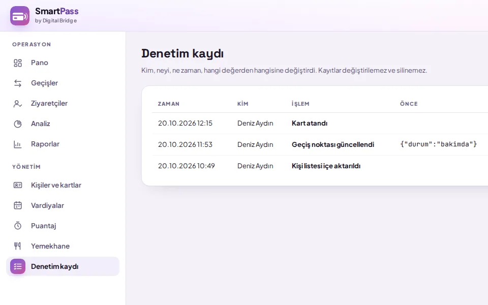 Denetim kaydını incelemek (demo verisiyle)