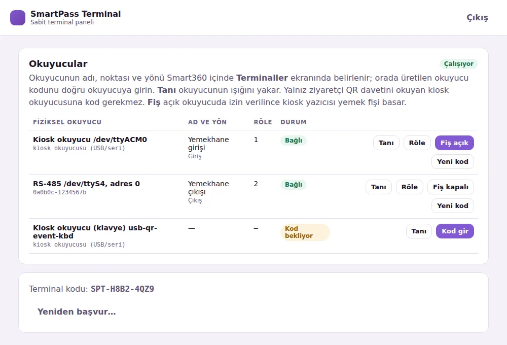 Terminal panelinde fiş düğmesi (demo verisiyle)