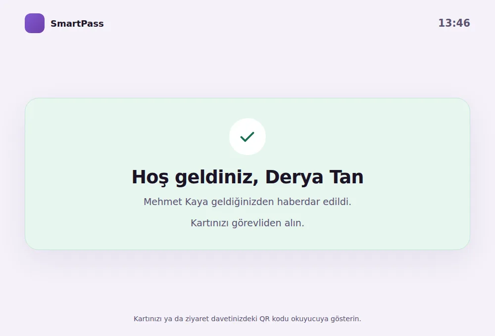 Kiosk ekranında karşılama (demo verisiyle)