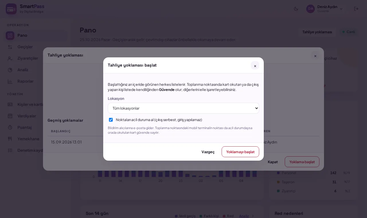 Yoklama başlatma penceresi (demo verisiyle)