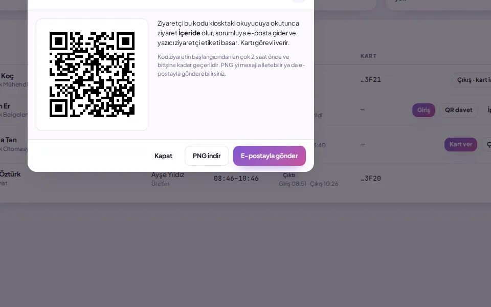QR davet penceresi (demo verisiyle)